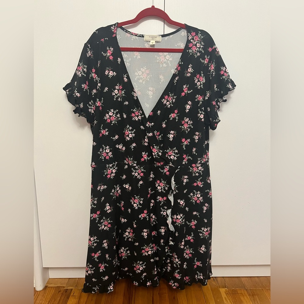Wrap black floral dress